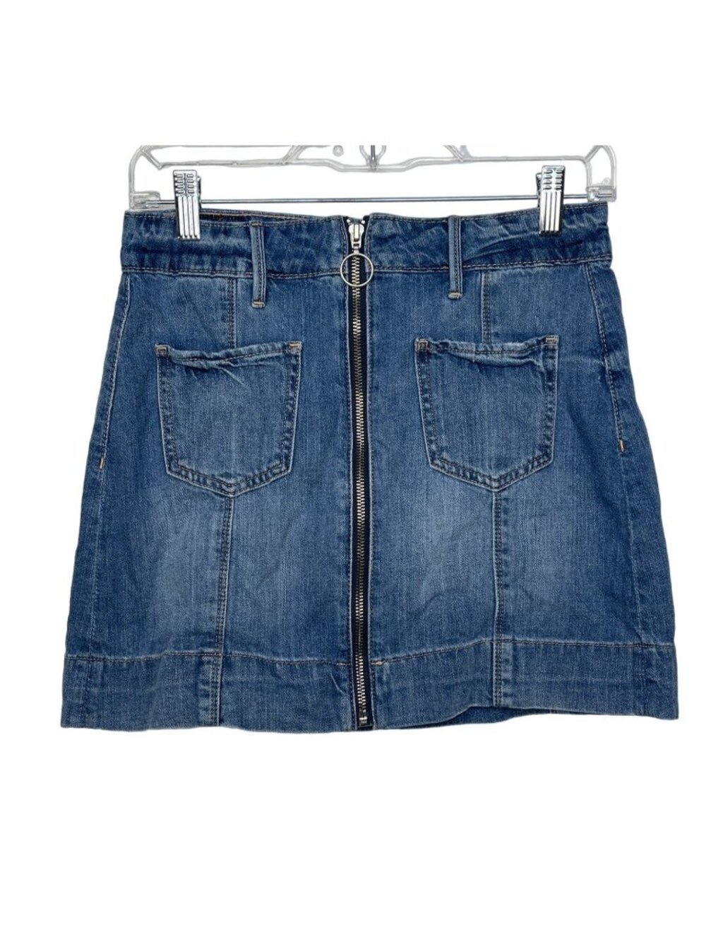 American Eagle Denim Mini Skirt Womens Size 2 Blue High Rise Zip Front A Line